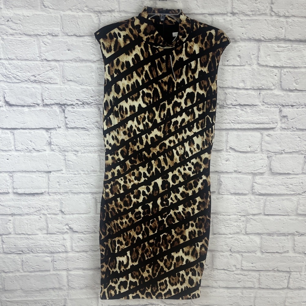 Cache Women's NWT Y2K Mob Wife Leopard Print Edgy Bodycon Dress Size Large